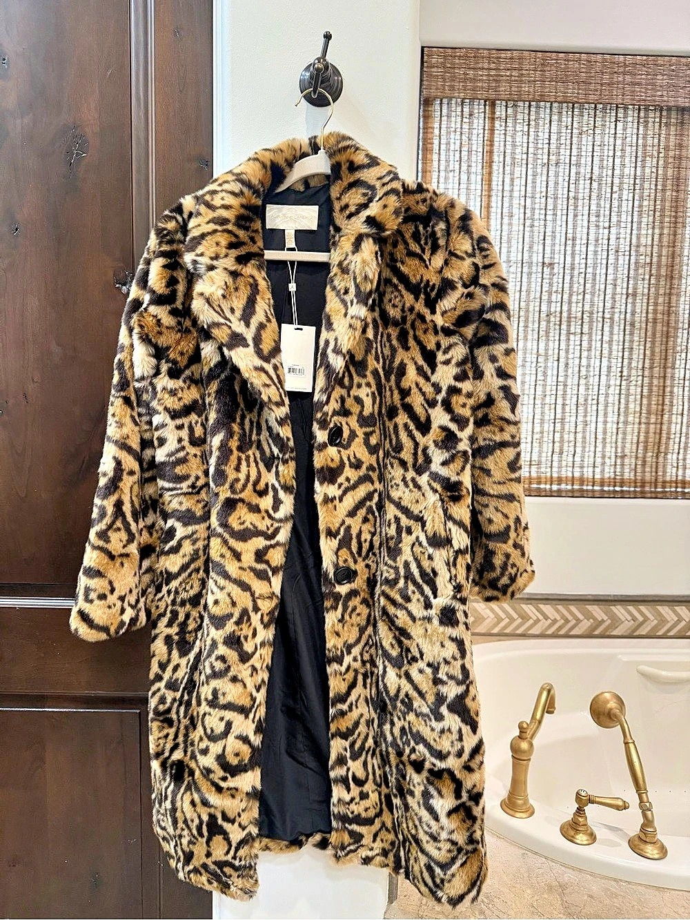 Adrienne Landau Leopard Print Faux Fur Coat XS NWT